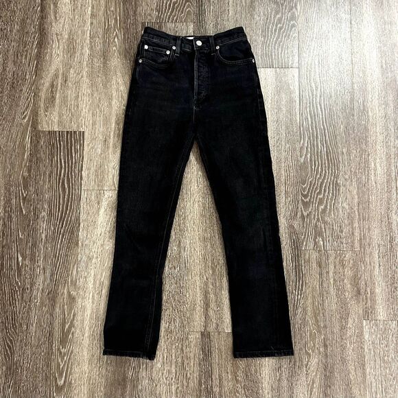 EUC‎ AGOLDE Riley High-Rise Straight Crop Denim Distressed Black Gray Jeans - Picture 3 of 11